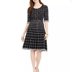 Taylor Plaid Fringe Trim Sweater Dress